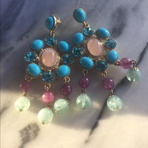 Turquoise Faux Gem Dangle Earrings BIG
